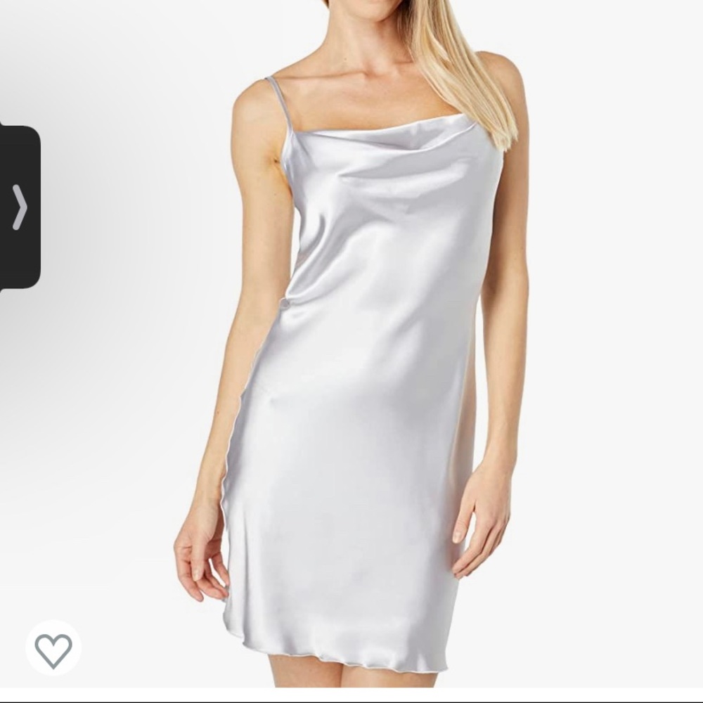 Bebe Satin Silver Cowl neck Mini Dress